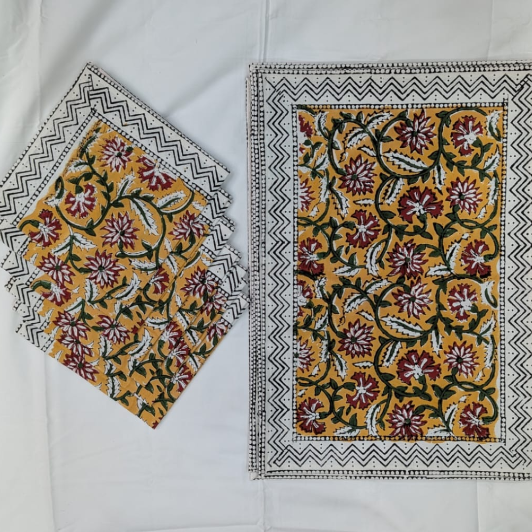Hand Block Printed Table Mats & Napkin Set